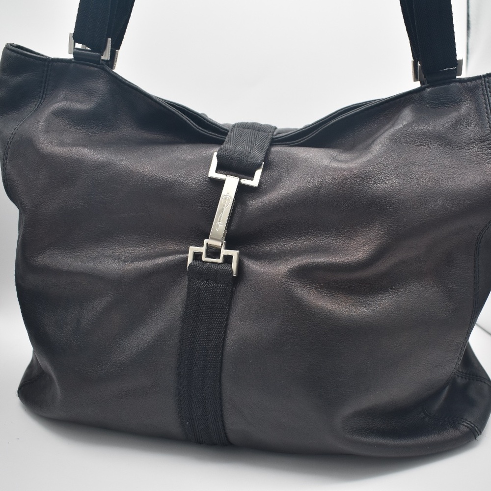 Cole Haan Black Soft Leather Shoulder Hobo Bag with Foldover Closure